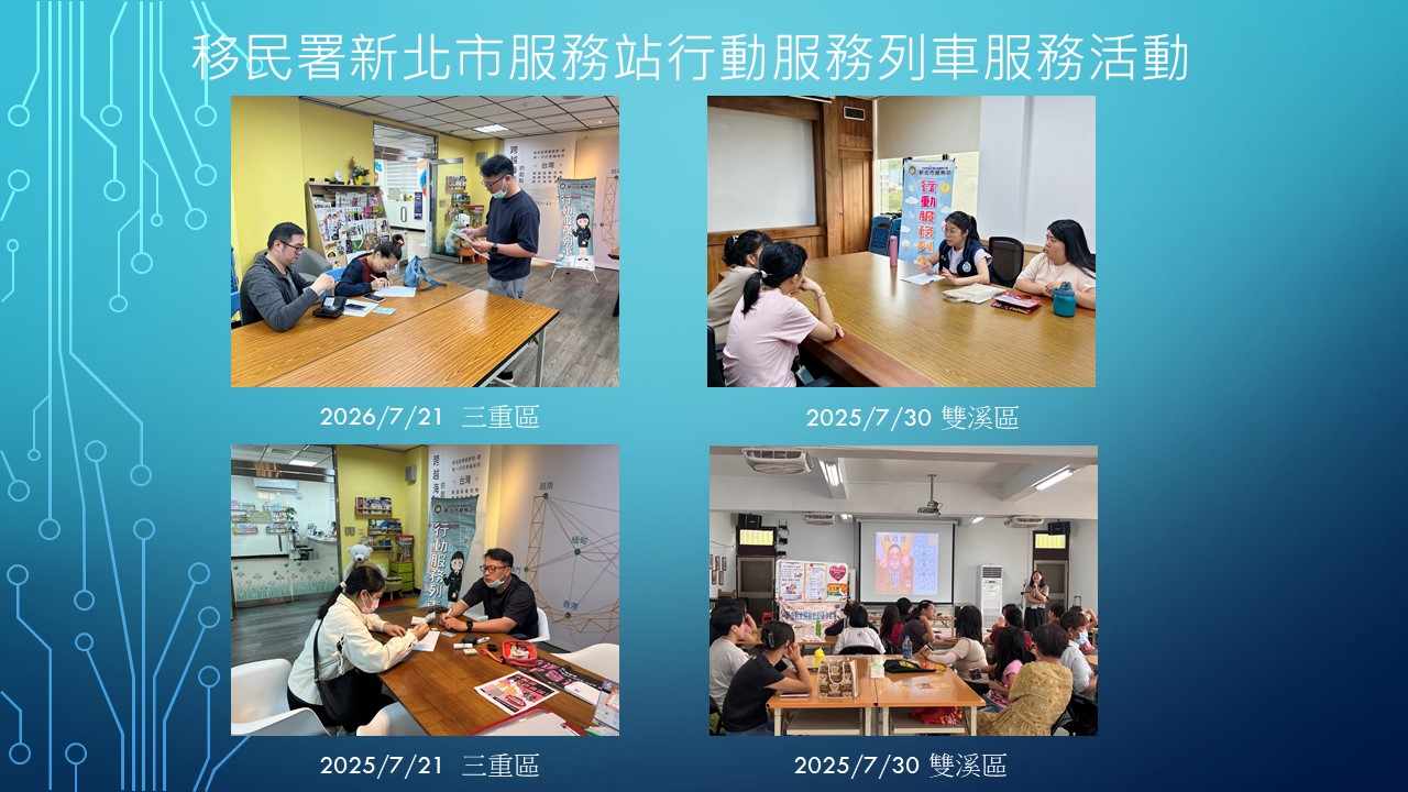 移民署新北市服務站115年7月份行動服務列車服務活動成果