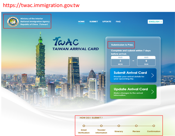Warning：Beware of fraudulent websites and websites impersonating the TWAC (Taiwan Arrival Card)